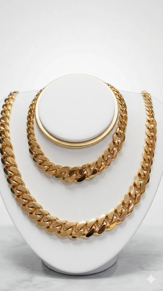 Collier rigide en or / Chaîne cubaine moyenne en or / Chaîne cubaine large en or