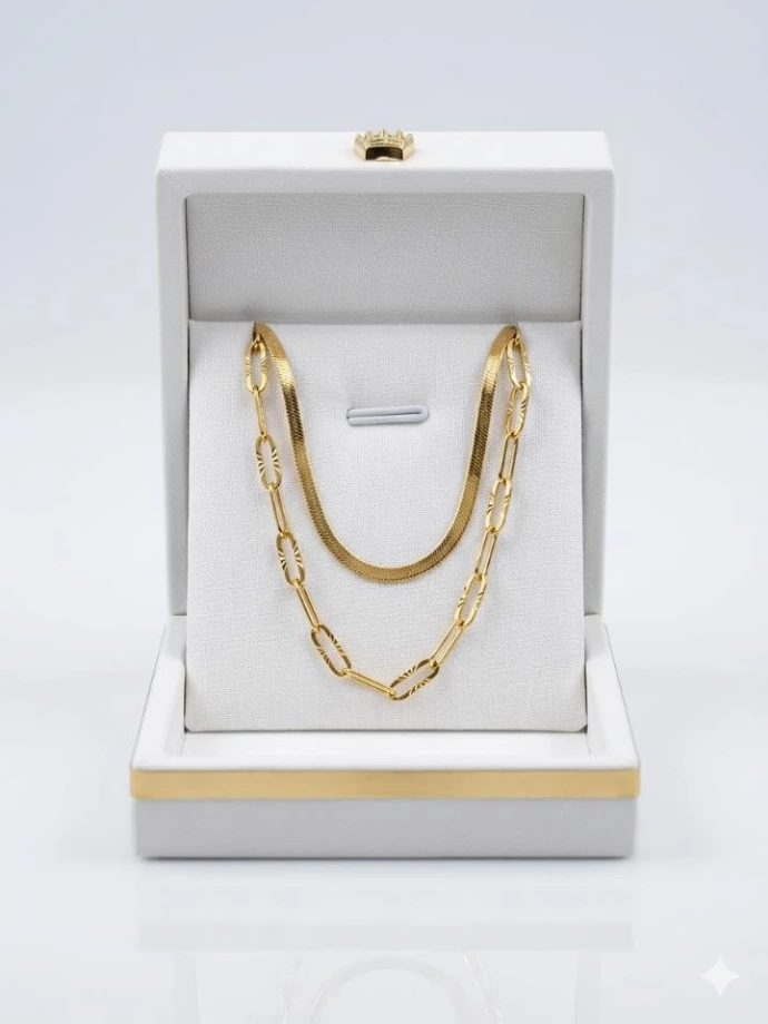 Collier Layering Doré 2-en-1 (Serpent & Paperclip)