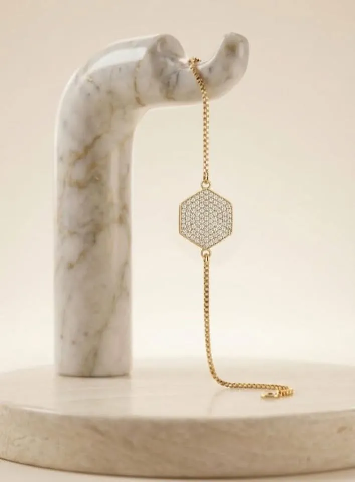 Bracelet Pendentif Hexagonal Pavé ajustable