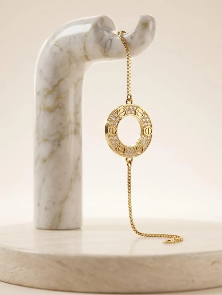 Bracelet Cercle Vis et Pavé (Style Love) ajustable