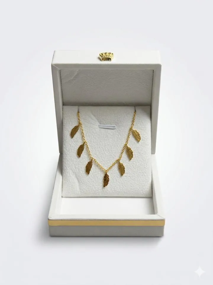Collier Multi-Pampilles Plumes Dorées